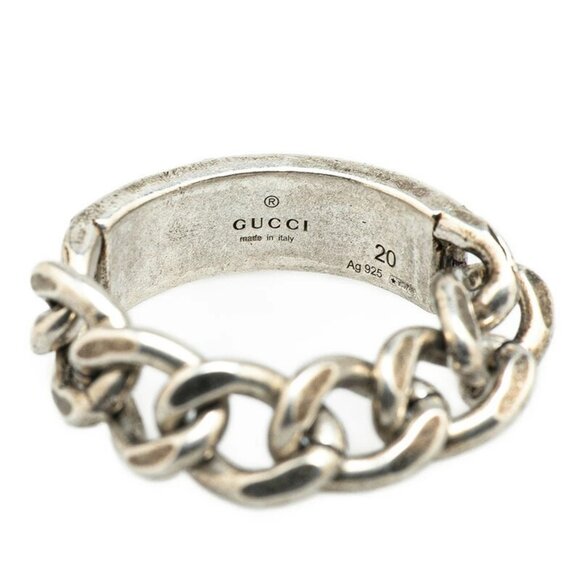 GUCCI Logo Black Plate Chain Ring size US10 Silver 925 Auth w/Box #09505 - Picture 7 of 7